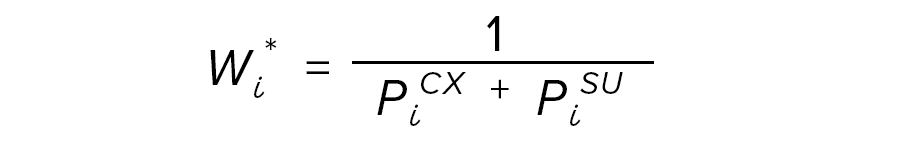 W subscript i superscript * equals 1 divided by (P subscript i superscript CX + P subscript i superscript SU