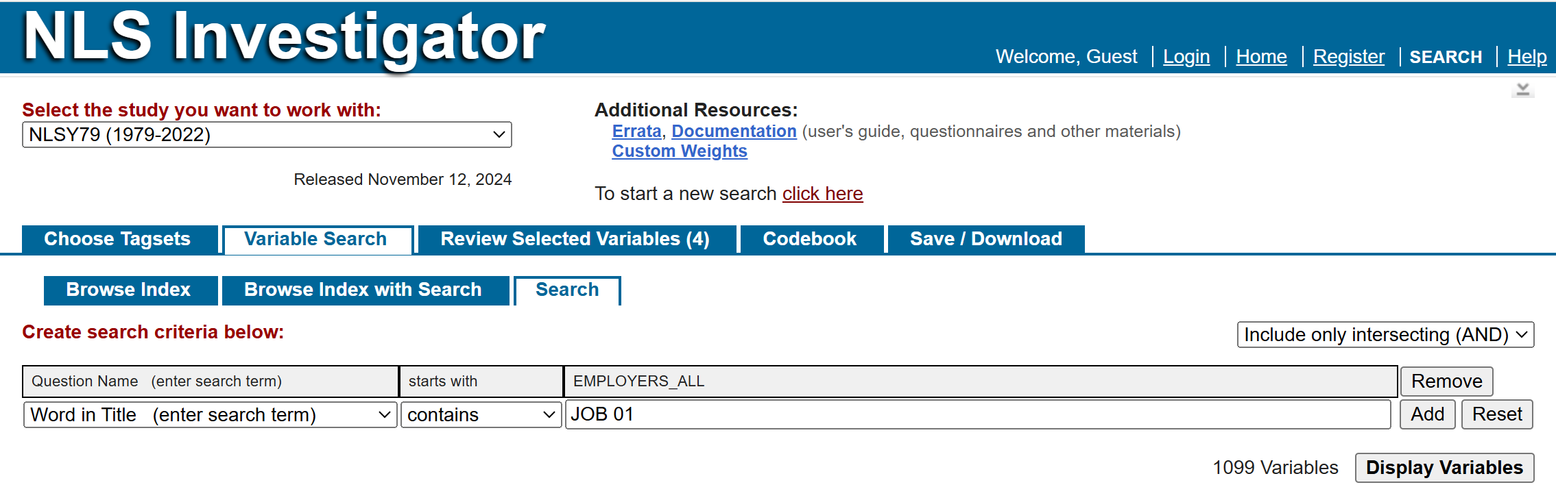 sample NLS Investigator search interface