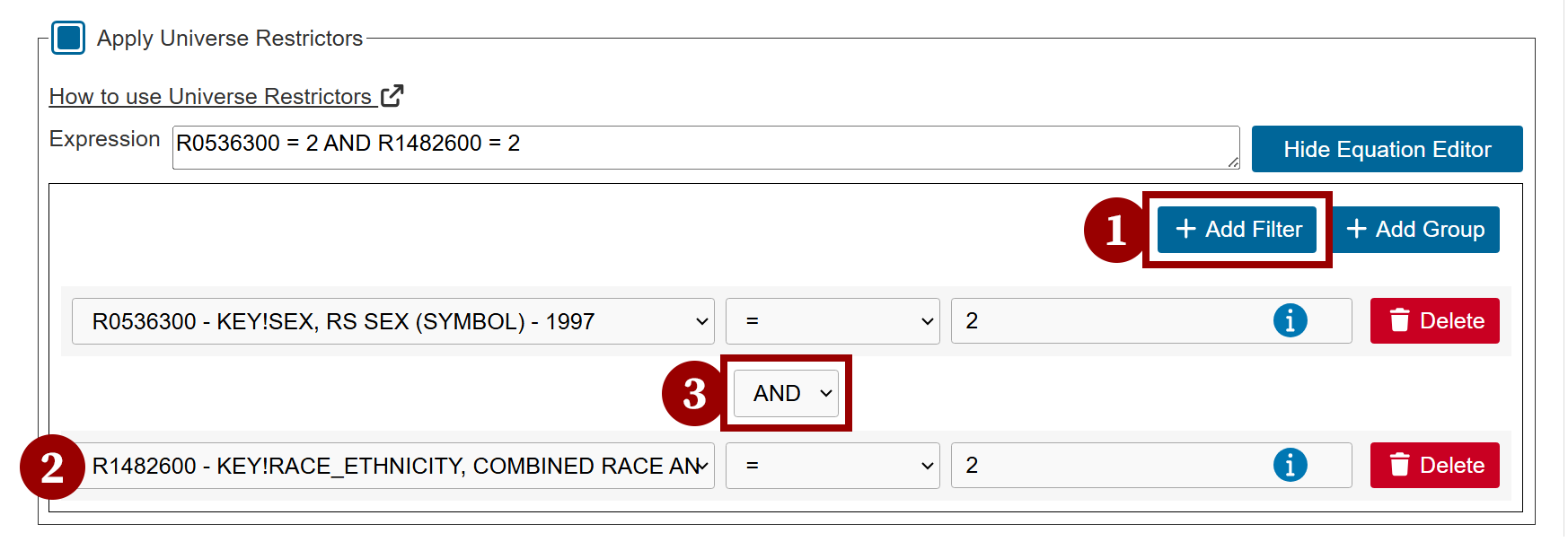 use filter to add more variable equations