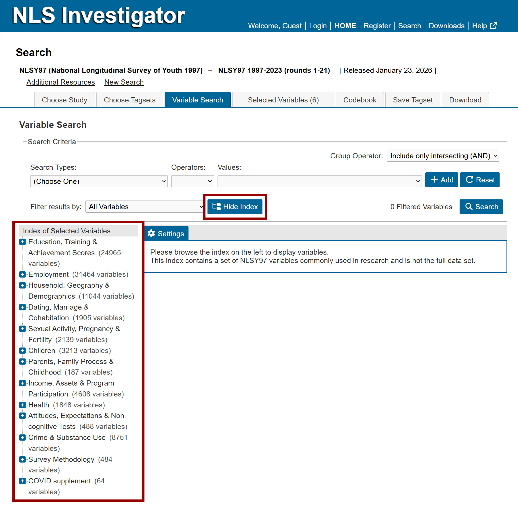 hide index button highlighted
