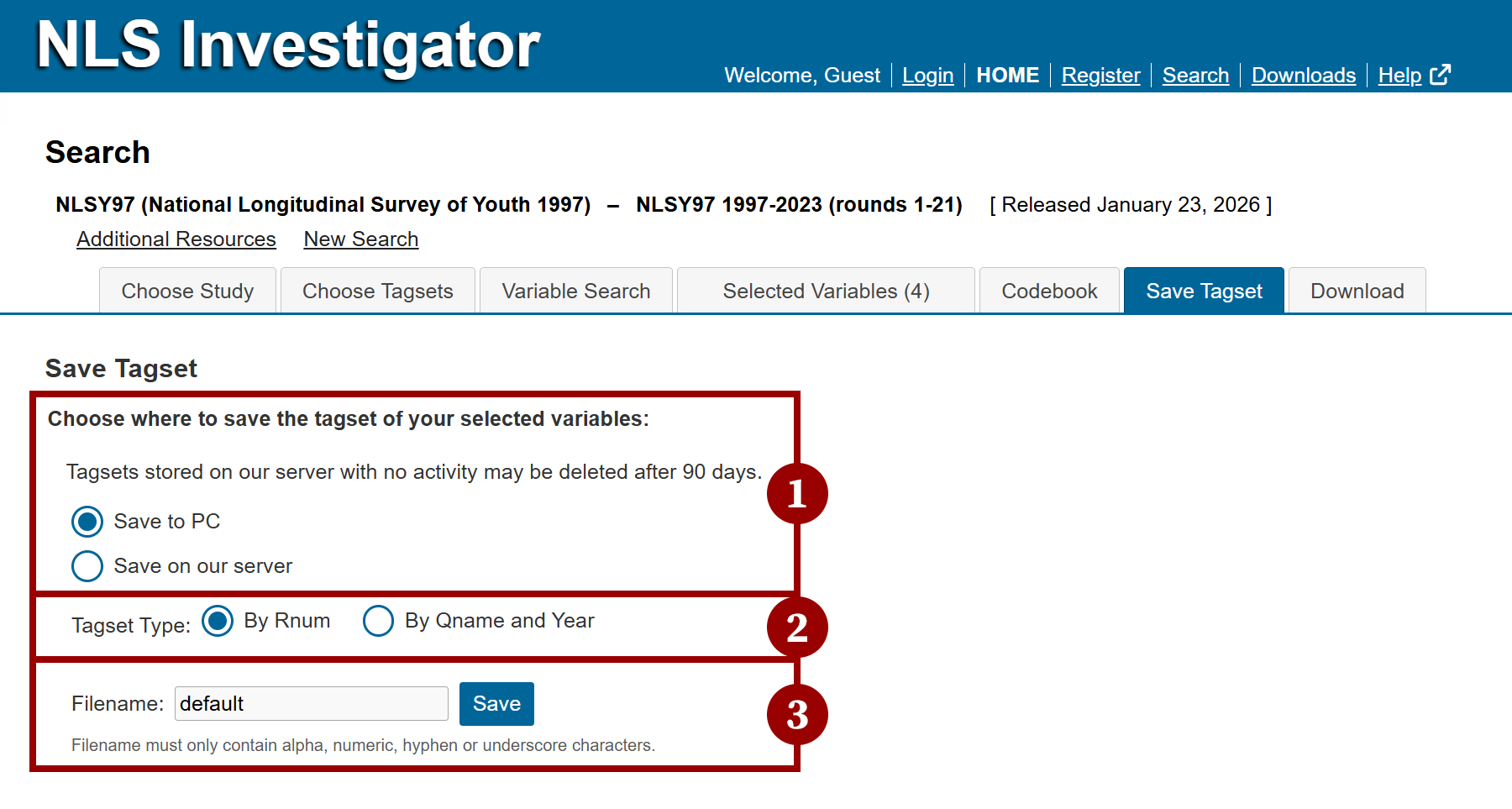 diagram of save tagset tab