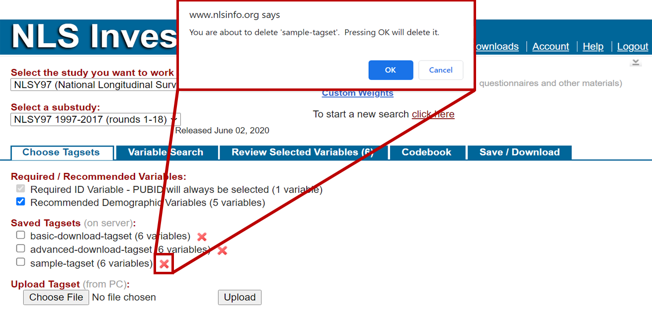 listing of a registered user's saved tagsets