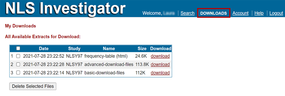 listing of a registered user's previous downloads