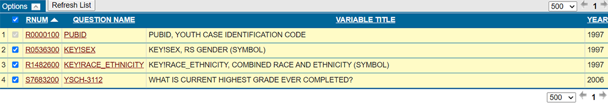 updated tagset after refreshing the variable list