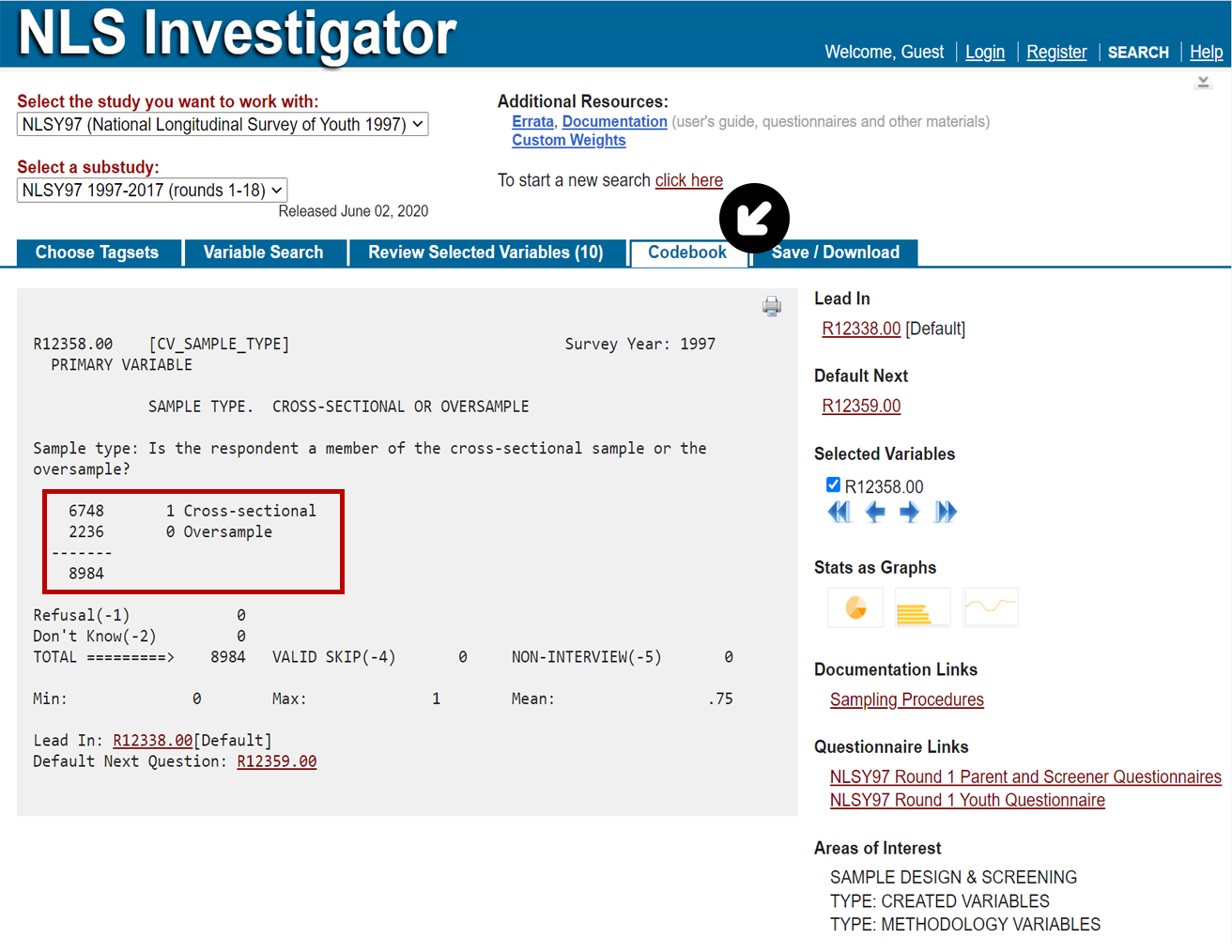 Reviewing a variable in the Codebook tab