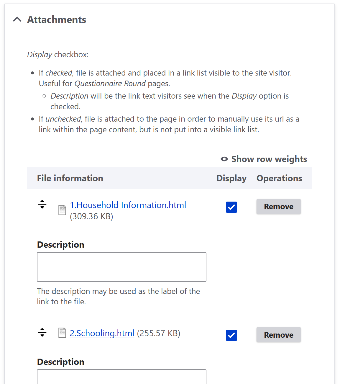 attachment file list