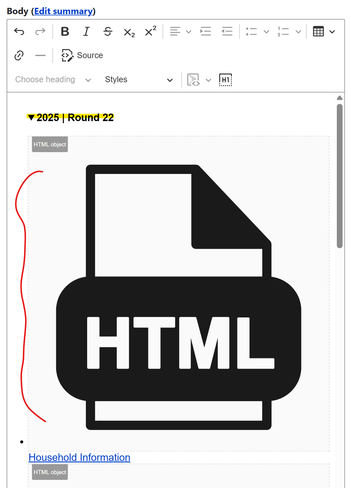 large html icon in editor textbox